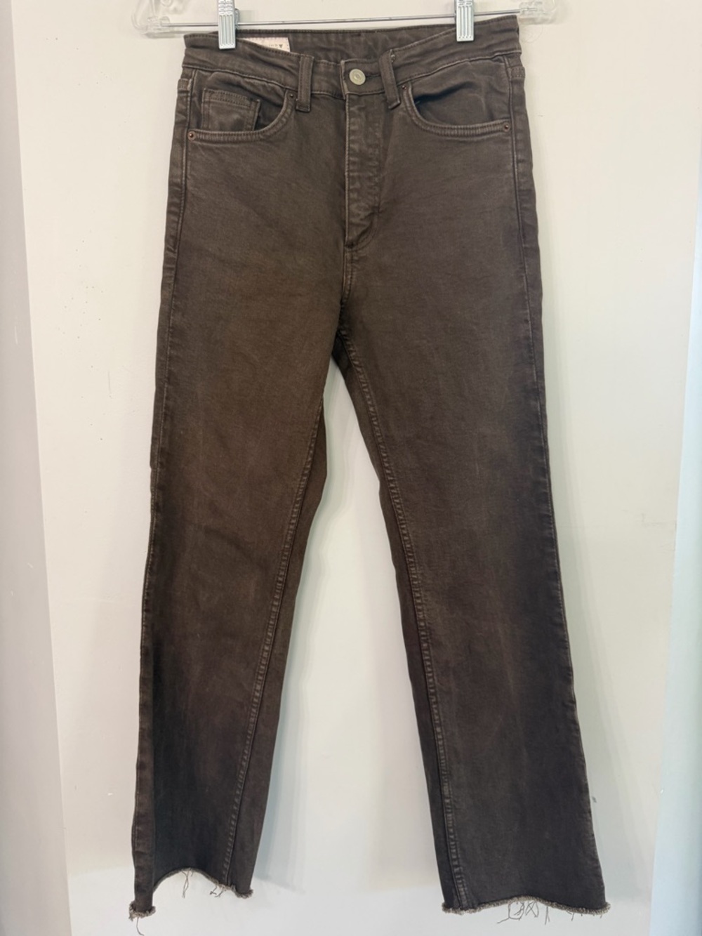 Zara Women’s Size 2 Washed Brown Straight Leg Raw Hem Ankle Length Denim Jeans